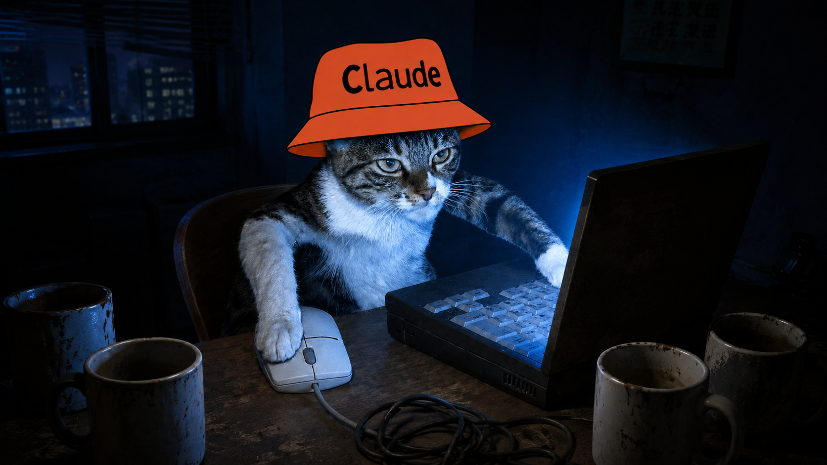 Vibecodoor Cat working at night